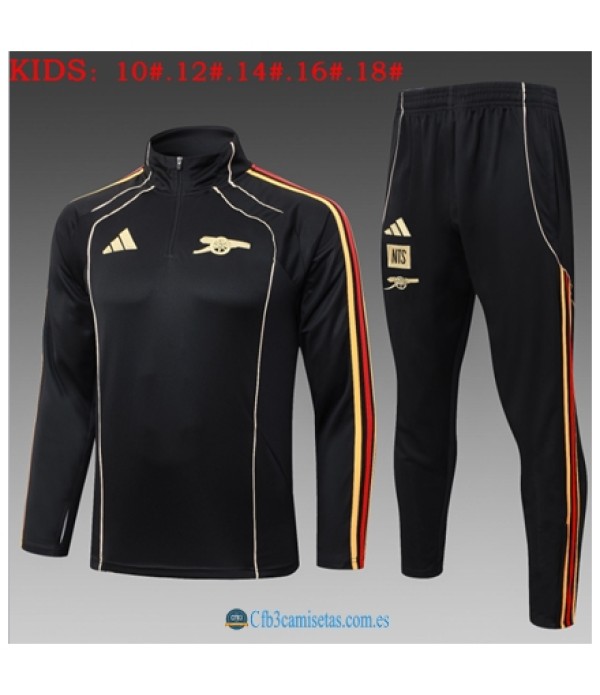 CFB3-Camisetas Chándal arsenal 2025/26retro black half zipper - niÑos