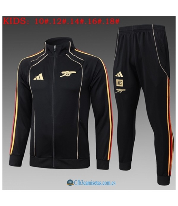 CFB3-Camisetas Chándal arsenal 2025/26retro black long zipper - niÑos