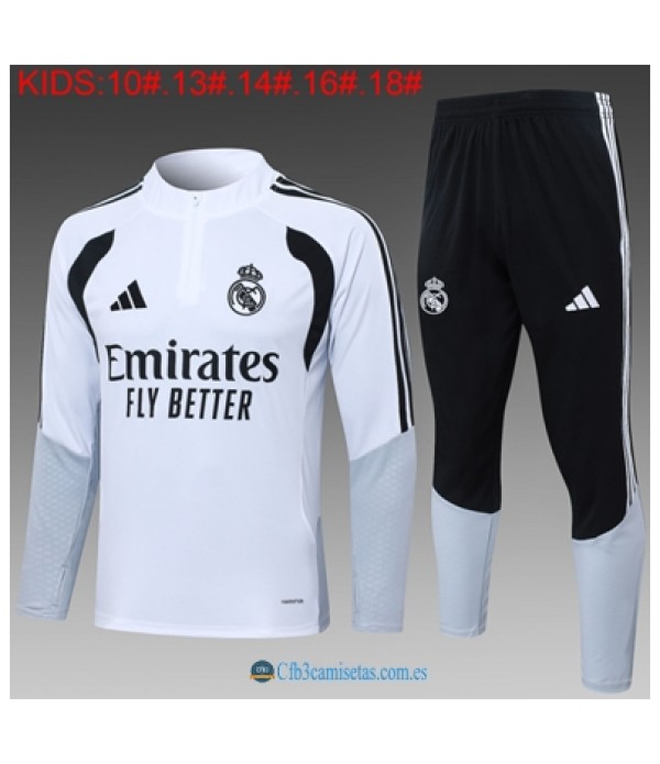 CFB3-Camisetas Chándal real madrid 2026/27 white half zip - niÑos